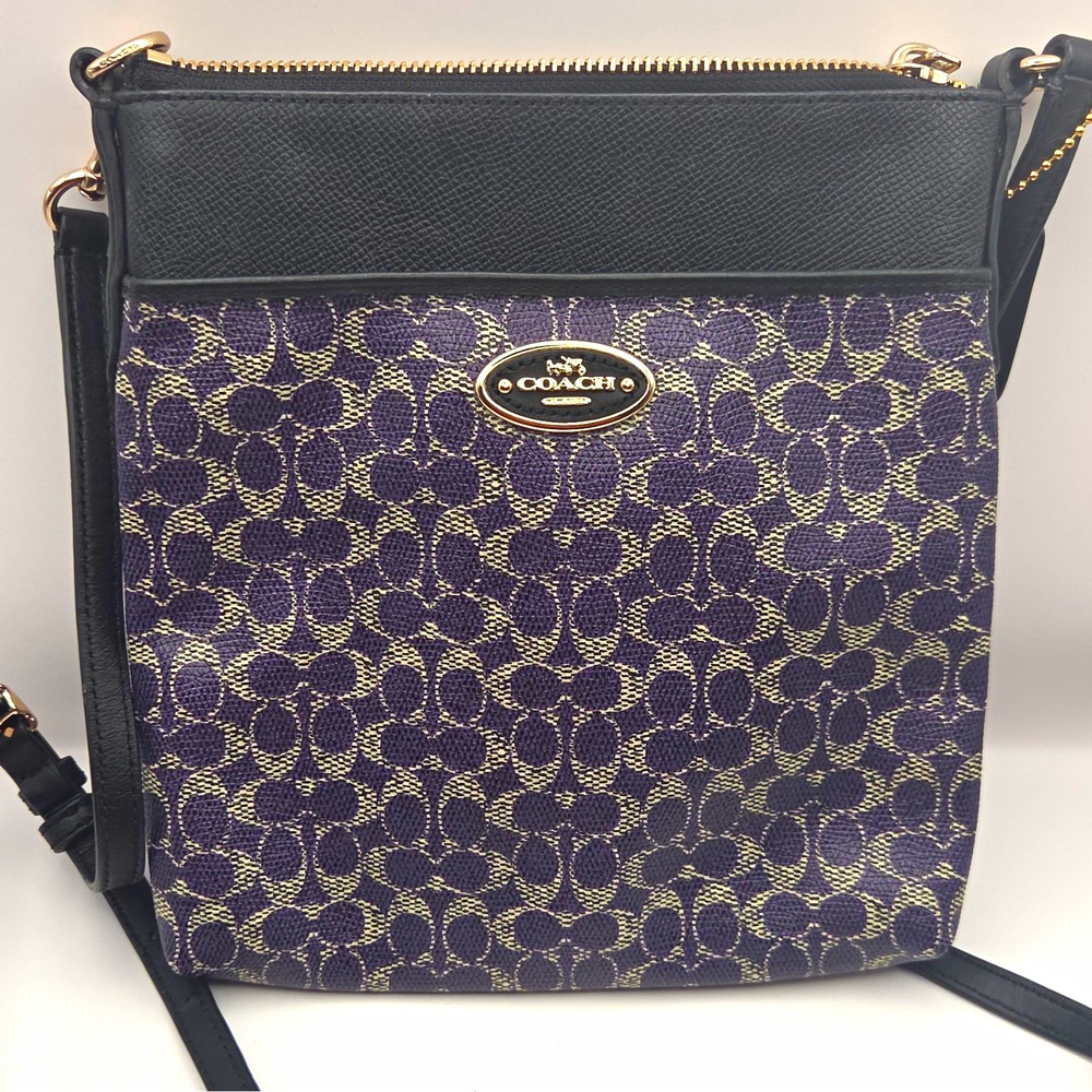 Coach Signature Purple/Black Logo Crossbody Bag Zip, Detachable Strap, Pockets